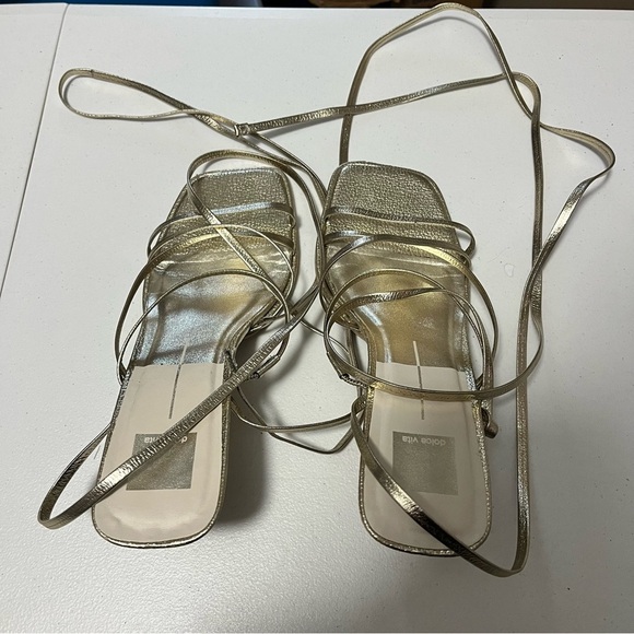 Dolce Vita Malabo Platinum Gold Metallic Leather Strappy Heels Shoes Size 9 - Picture 2 of 9